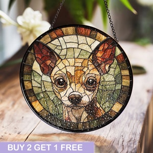 ポメラニアンのステンドグラスパネル – 明るく陽気な犬のアート装飾