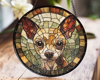 Chihuahua Stained Glass Suncatcher, Dog Lovers Decor, Cute Chihuahua Art, Animal Window Hanging, Pet Gift for Dog Owners