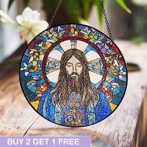 Jesus Christ Stained Glass Window Hanging, Sacred Art for Home or Church, Inspirational Religious Decor