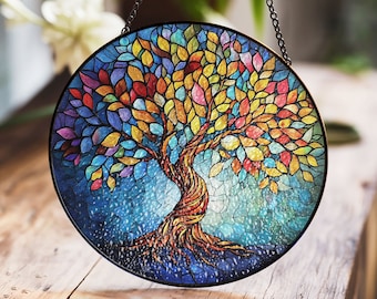 Tree of Life Stained Glass Suncatcher, Colorful Tree of Life, Nature-Inspired Decor, Vibrant Art, Perfect for Home,Gift Idea for Tree Lovers