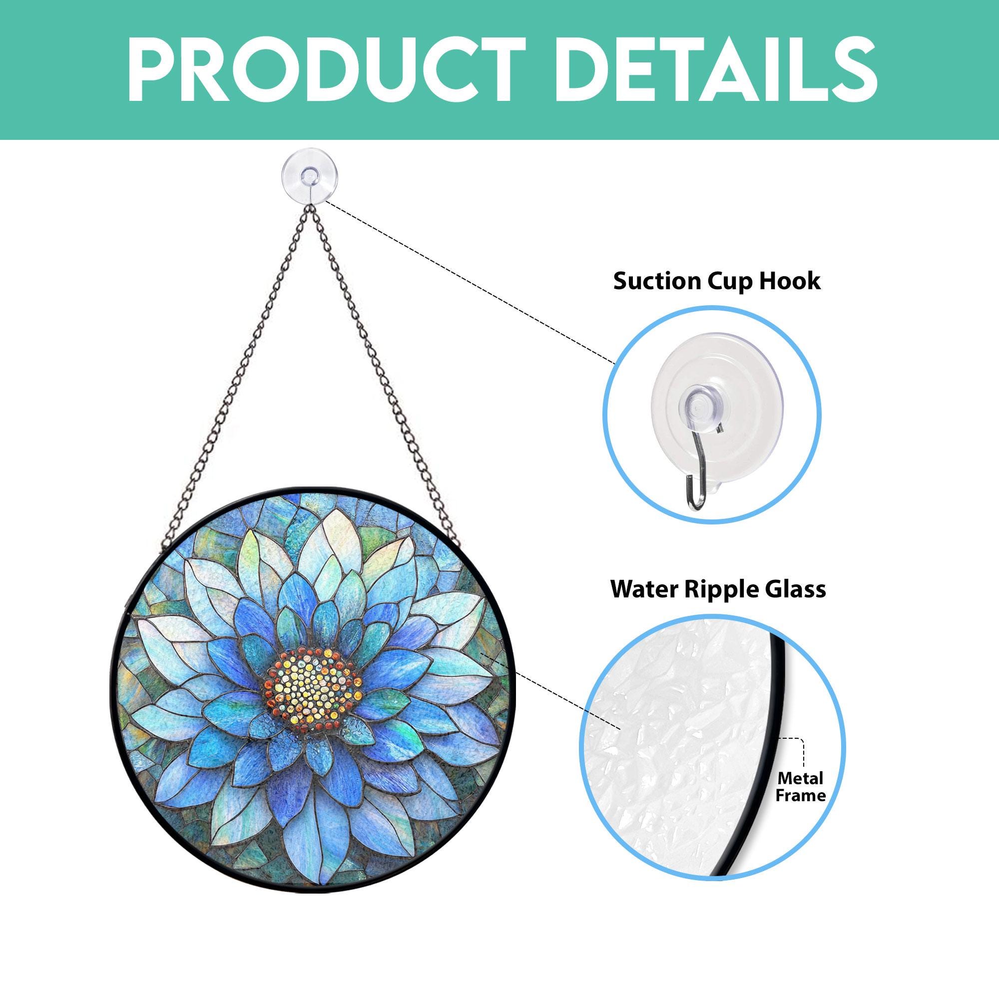 ブルーロータスステンドグラスパネル、窓装飾用の鮮やかな花のアート