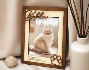 Custom Cat Memorial Frame, Personalized Pet Loss Keepsake, In Loving Memory Cat Photo, Cat Name Frame with Fishbone Accent, Pet Tribute Gift