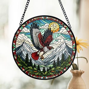 Red-Tailed Hawk Stained Glass Suncatcher, Soaring Bird Art for Window Display, Nature Wildlife Theme, Gift for Him Birdwatcher