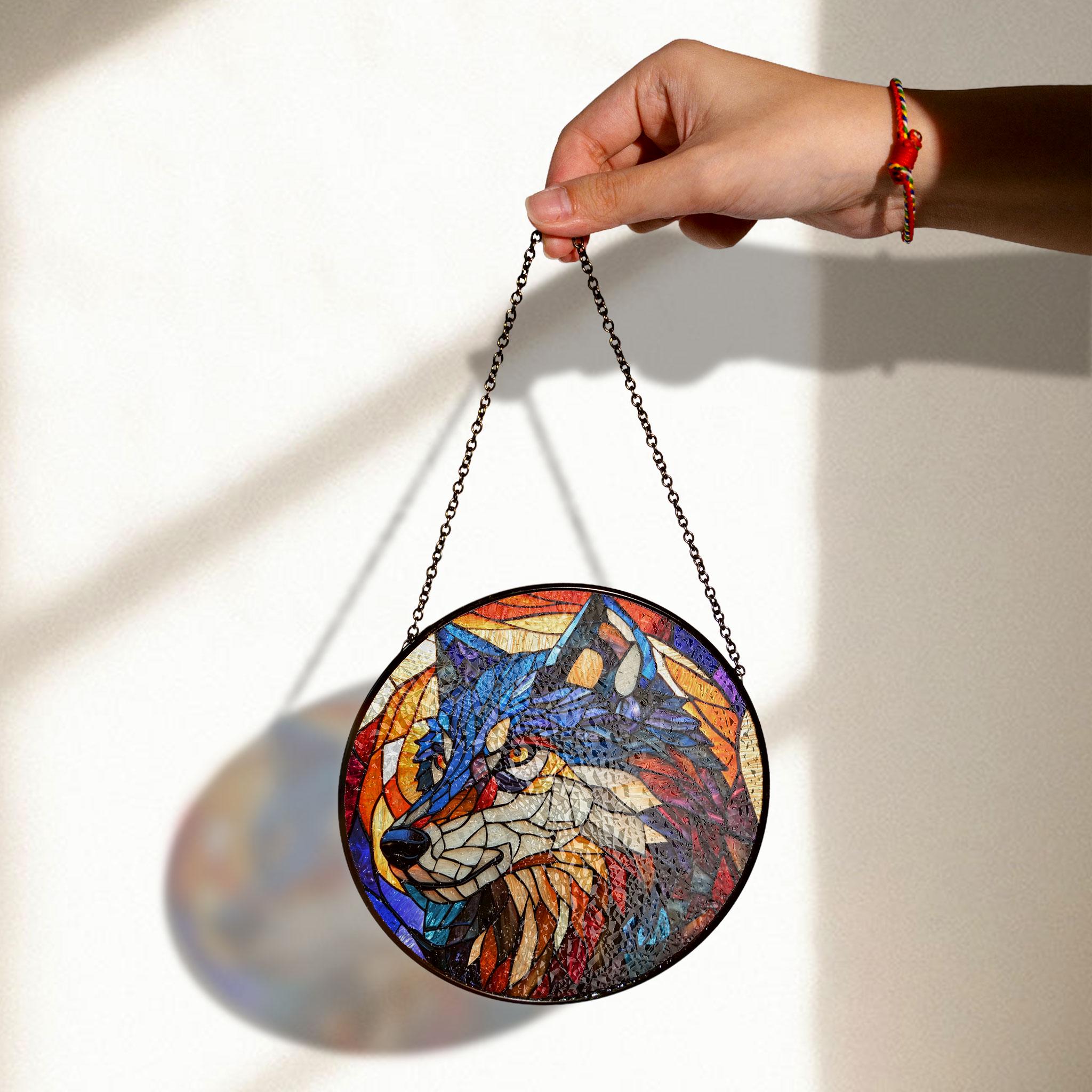 ステンドグラスのオオカミ - 鮮やかな野生動物の窓装飾 - Etsy 日本