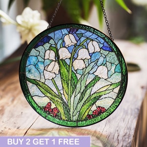 Stained Glass The Valley Lily Flower Suncatcher, Window Hanging, Home Decor for Flower Lovers, Lily of the Valley Suncatcher