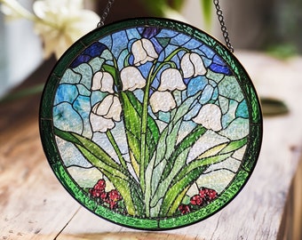 Stained Glass The Valley Lily Flower Suncatcher, Window Hanging, Home Decor for Flower Lovers, Lily of the Valley Suncatcher