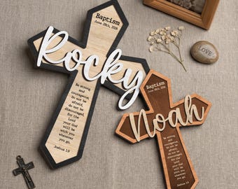 Personalized Baptism Cross Name Sign, Custom Baby Christening Gift, Wooden Cross Wall Decor, Religious Keepsake, God Bless Gift