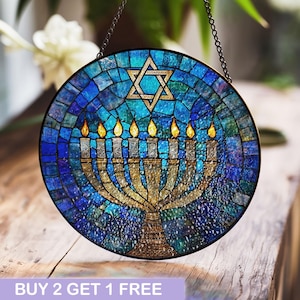 Stained Glass Menorah - Hanukkah Decor