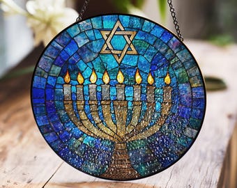 Stained Glass Menorah - Hanukkah Decor