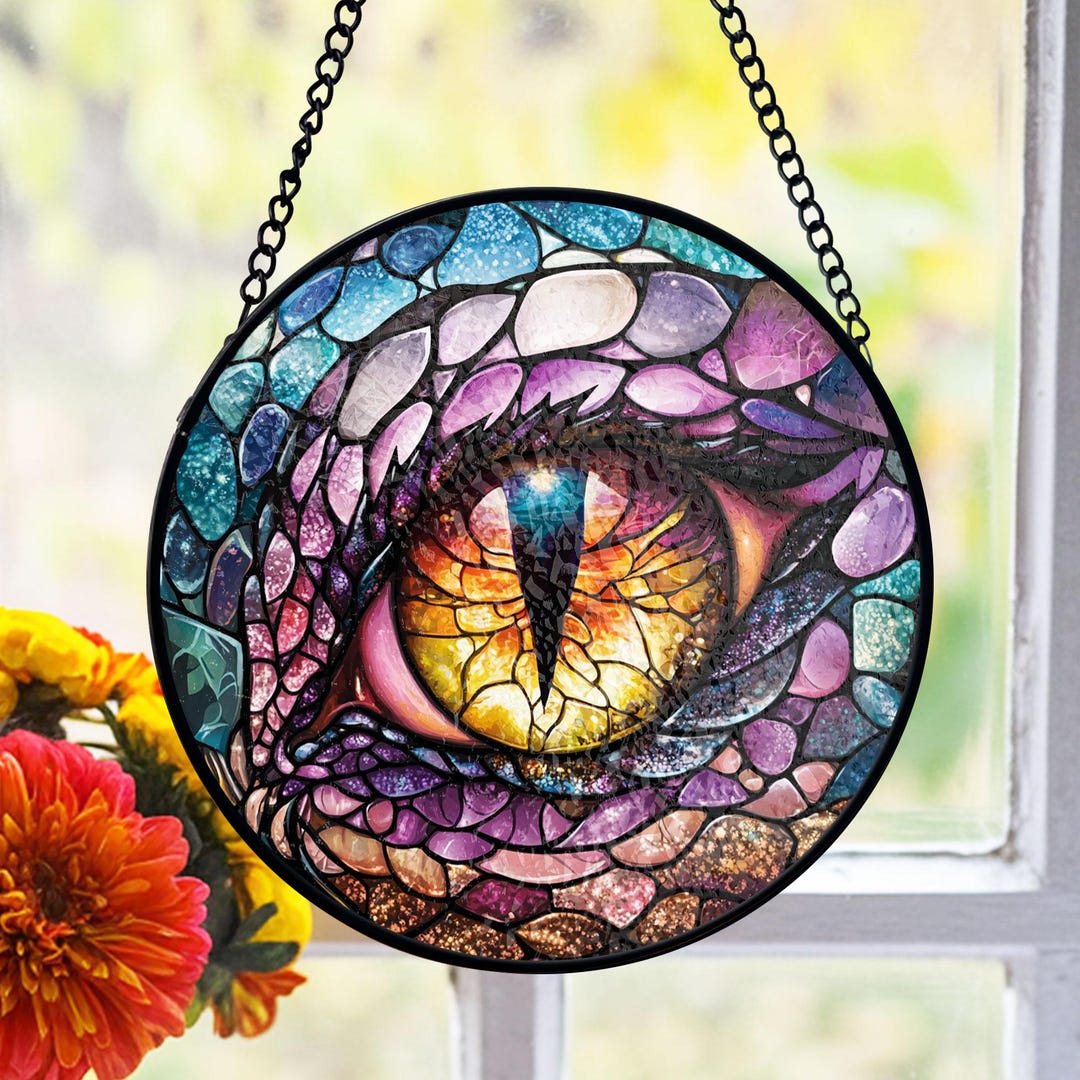 Dragon Eye Stained Glass Suncatcher, Vibrant Fantasy Window Decor ...