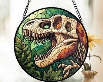 咆哮する恐竜：ステンドグラス風の窓飾り - Etsy 日本