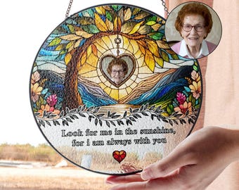 Attrape-soleil commémoratif personnalisé, vitrail photo personnalisé, cadeau du souvenir, décoration de fenêtre suspendue, fête des mères, fête des pères