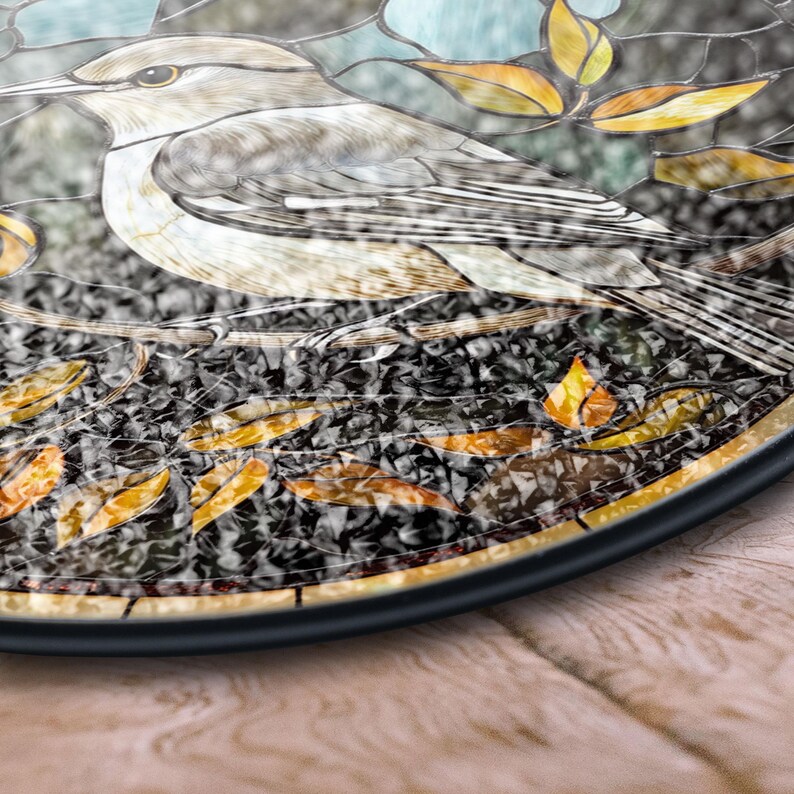 Mocking Window Elegant Mockingbird Stained Glass Window Panel With Yellow Leaves ...