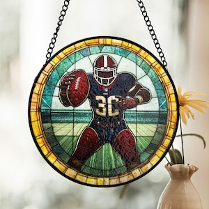 Football Player Stained Glass Suncatcher, Sports Fan Wall Decor, Game Day Stadium Theme, Dad Gift, Father Day Idea