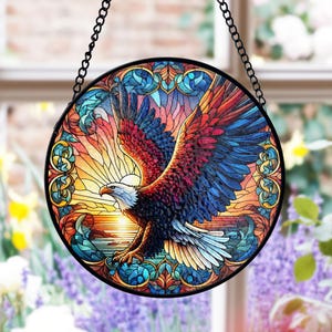 Bald Eagle Stained Glass Suncatcher, Vibrant Patriotic Decor, Independence Day Style, Dad Home Accent, Father’s Day Gift