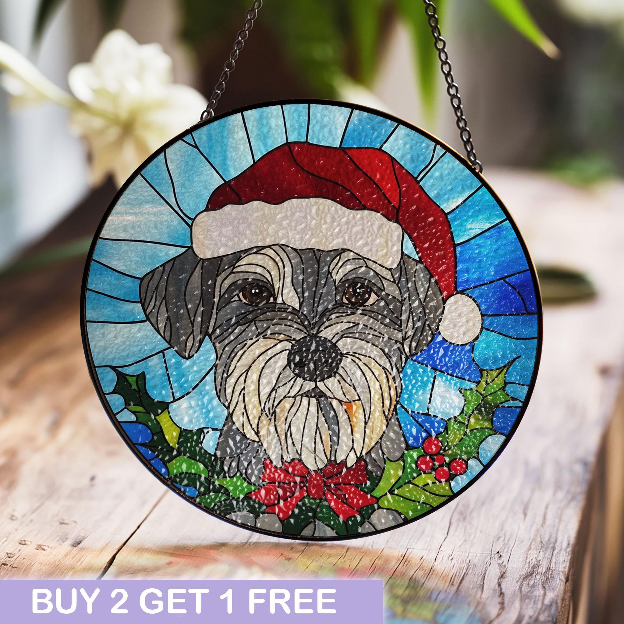 ステンドグラス☆のクリスマスのリース　犬のサンタクロース ステンドグラス☆のクリスマスのリース 犬のサンタクロース 【公式通販】