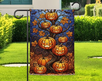 Halloween Pumpkin Garden Flag, Jack O Lantern Yard Flag, Spooky Fall Porch Decor, Autumn Harvest Outdoor Banner, Trick Or Treat Decor