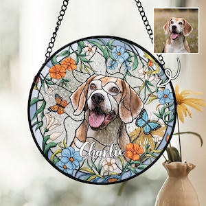 Custom Pet Portrait Glass Suncatcher, Custom Dog Memorial, Pet Portrait from Your Photo, Pet Window Hangings, Pet Lover Gift, Pet loss gifts
