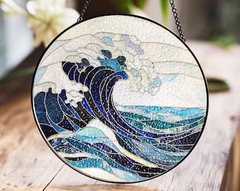 海の波 #2：ステンドグラス風の窓掛け - Etsy 日本