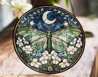 Luna Moth Stained Glass Suncatcher, Moon Garden Window Art, Mystic Night Style, Butterfly Decor, Nature Lover Decor, Celestial Gift Idea