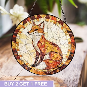 Radiant Fox Stained Glass Panel - Nature-Inspired Decorative Window Art for Unique Home and Gift