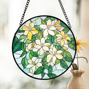 Honeysuckle Stained Glass Suncatcher, Birth Flower Decor for July, Floral Window Art, Nature Theme, Garden Lover Gift