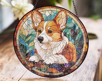 Cute Corgi Stained Glass Suncatcher, Pet Lover Gift, Dog Memorial Ornament, Corgi Mom Gift, Dog Lover Gift