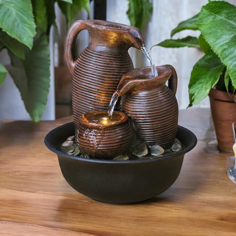 GARVALON Tontopf Wasserfall - Zirkulierender Zen Brunnen Für Garten & Terrasse