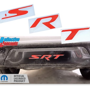 May include: Red SRT car emblem decals. The decals are on a white background. The decals are for a car. The decals are official licensed products.