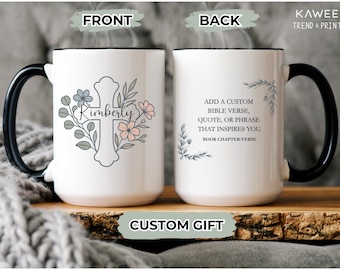 Bible Verse Mug Personalized Christian Coffee Cup with Name & Scripture  Custom Faith Gift for Women  Religious Encouragement Church Mug
