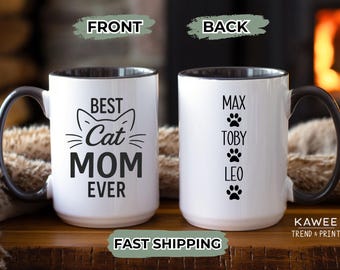 Best Cat Mom Ever Mug – Personalized Cat Mom Coffee Cup, Custom Cat Names Gift for Cat Lovers, Mother's Day Cat Mom Mug, Pet Owner Gift