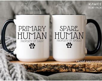 Spare Human / Primary Human Mugs | Funny Cat or Dog Parent Gift for Cat Mom Dog Dad, Custom Pet Name, Matching Couple