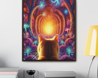 Curiosidad cósmica / Gato psicodélico en un bosque psicodélico