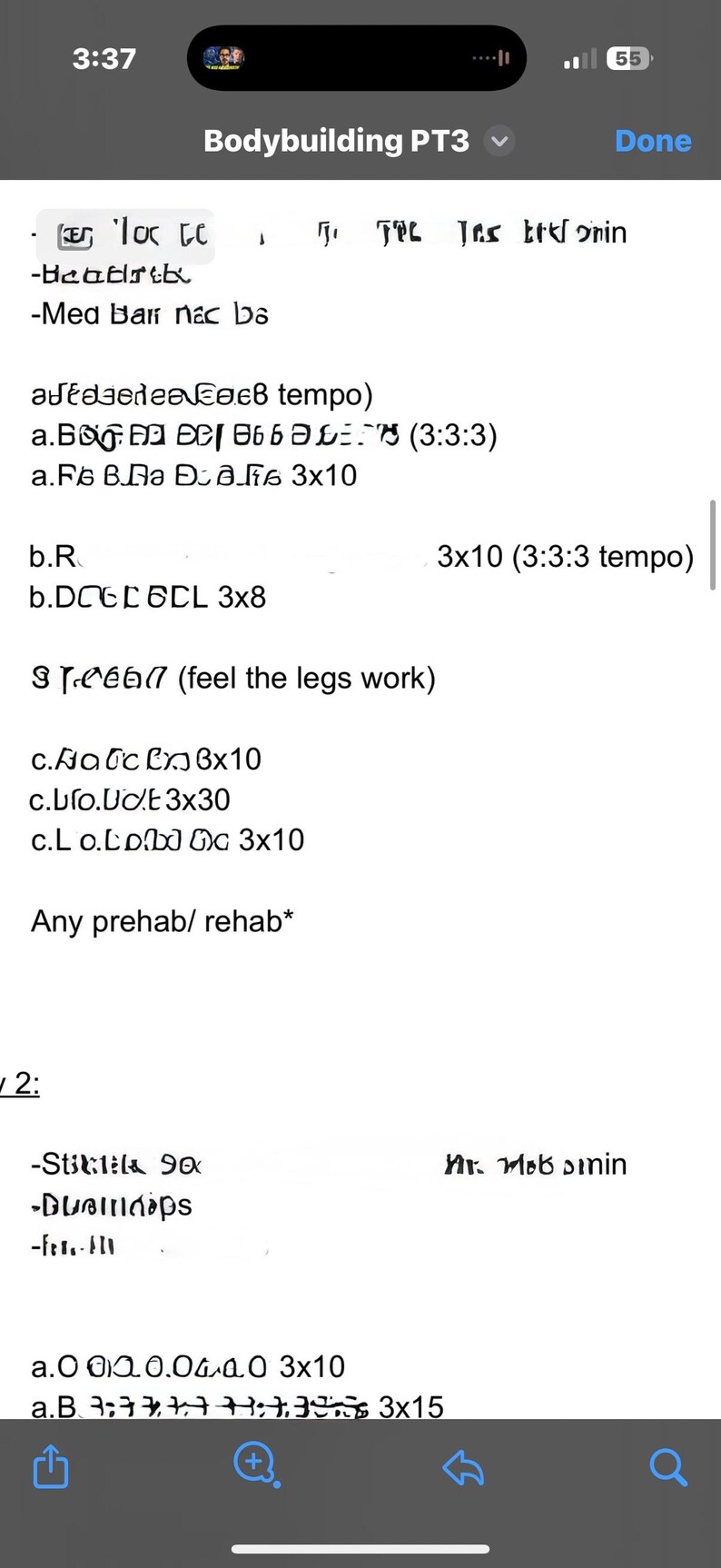 Op de afbeelding: Een bodybuilding trainingsschema met instructies voor verschillende oefeningen. Het schema omvat sets, herhalingen en tempo voor elke oefening. De oefeningen omvatten: Bear, Med Ball, R, DCGC6CL, T10667, Hatc6, bfo.Udt, Lo.Lob Gc, 000.0.040.0 en ㅋㅋㅋㅋㅋㅋ:333.