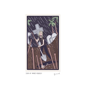 Sept baguettes inversées - Art de la carte de tarot - Carte d'art découpée à la main, montée sur un support de 5 x 7