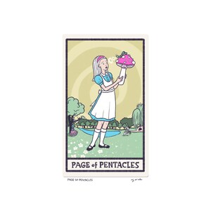 Pagina met pentakels - Tarotkaartkunst - 5 x 7 kunstafdruk, handgesneden en gemonteerde kaart