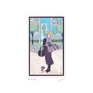 As de Copas - Arte de cartas del Tarot - Impresión artística de 5x7, tarjeta cortada a mano y montada