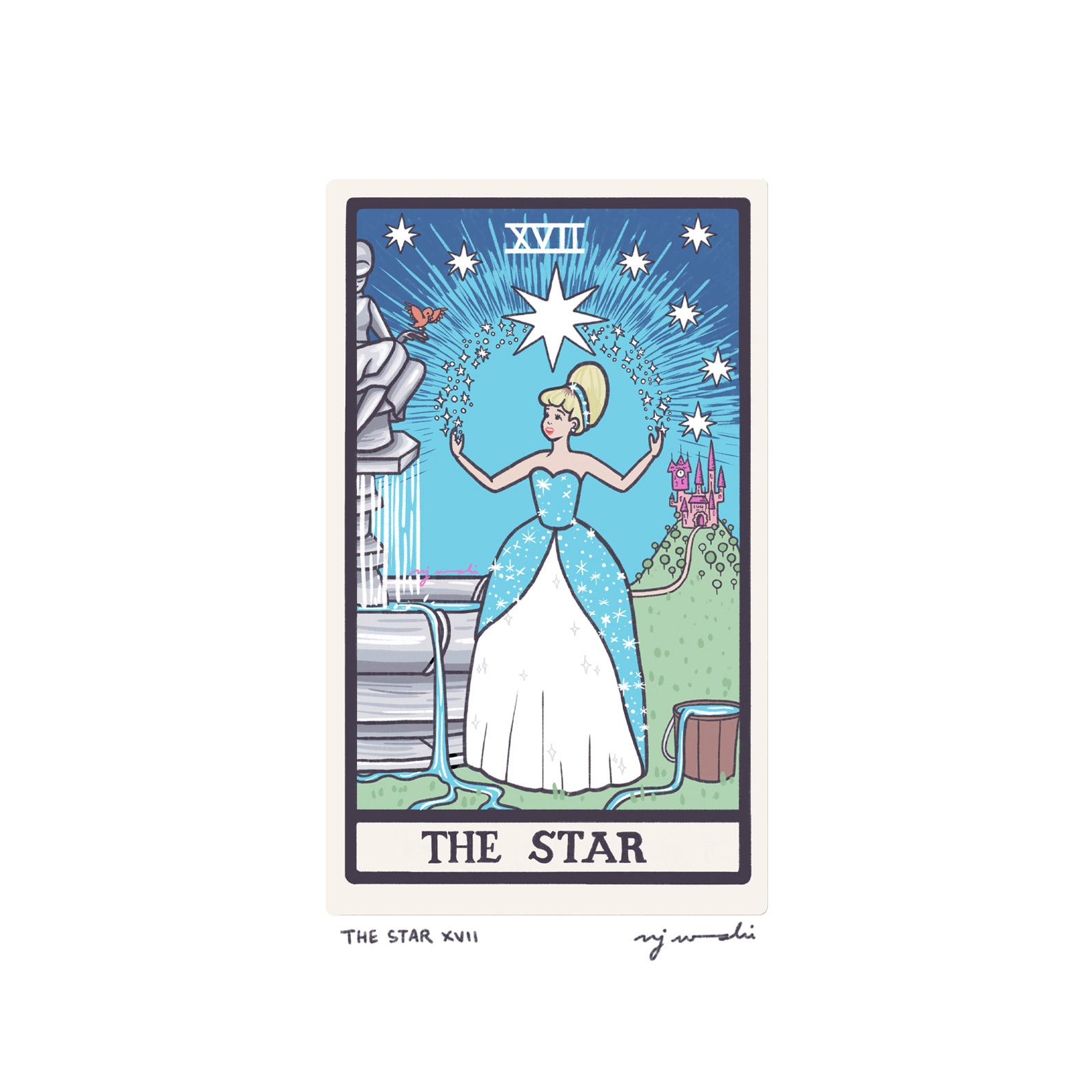 絶版希少❤️THE MILLENIUM TAROT The Star XVII - Tarot Card Art - 5x7 Art Print, Hand-cut and