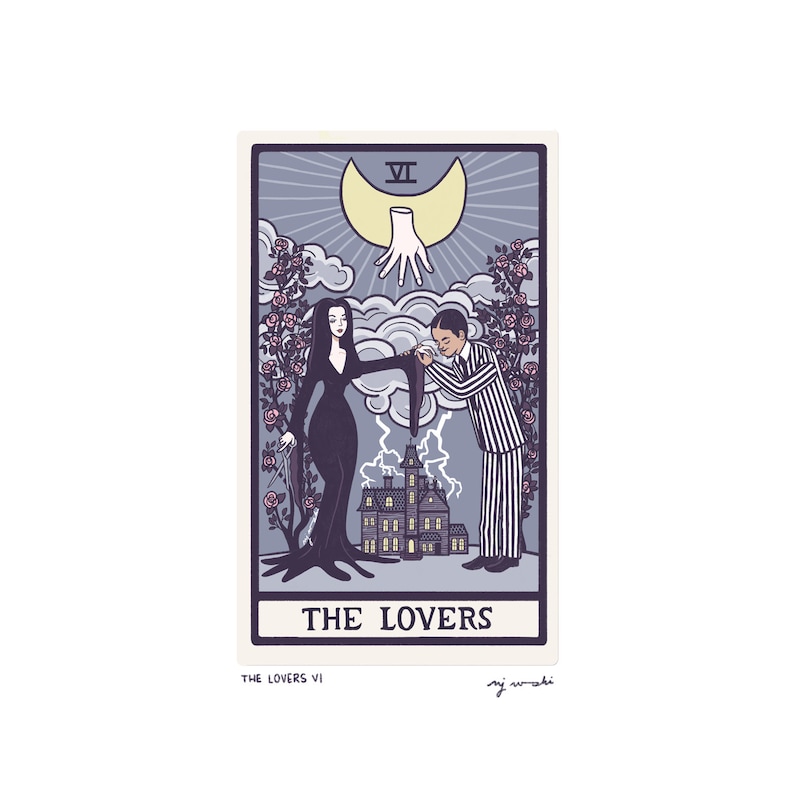 The Lovers VI Tarot Card Art Hand-cut art card mounted on 5x7 backing Dark