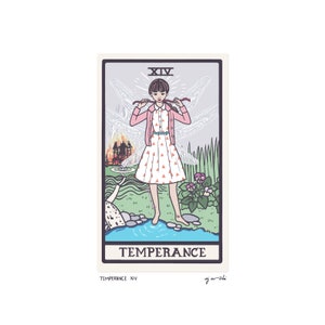 Templanza XIV - Arte de cartas del Tarot - Impresión artística de 5x7, tarjeta cortada a mano y montada