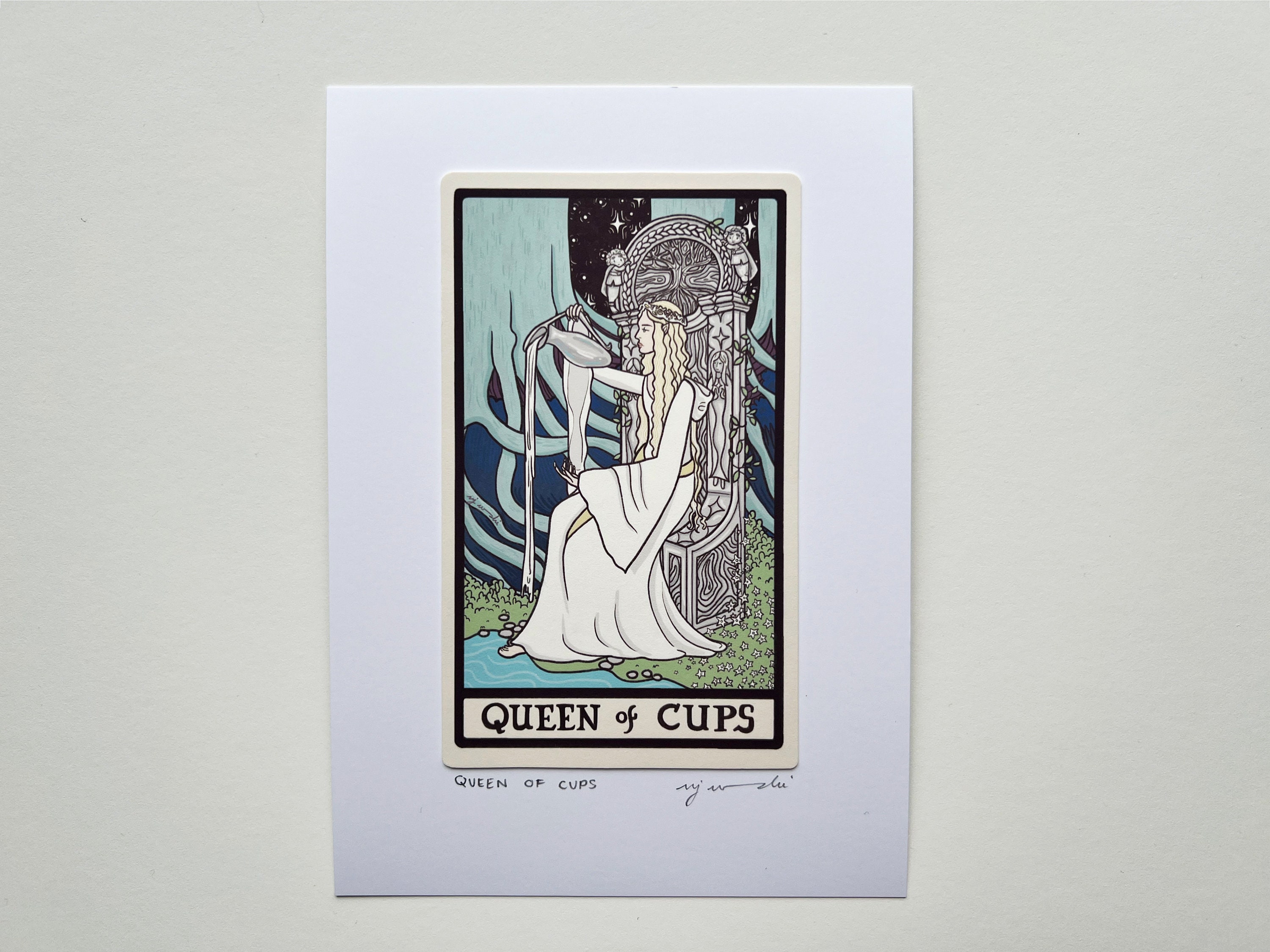 Queen of Cups - Tarot Card Art - 5x7 Art Print, Hand-cut and