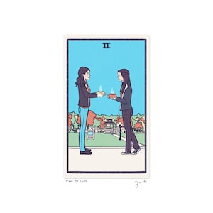 Two of Cups - Tarotkaartkunst - 5 x 7 kunstafdruk, handgesneden en gemonteerde kaart