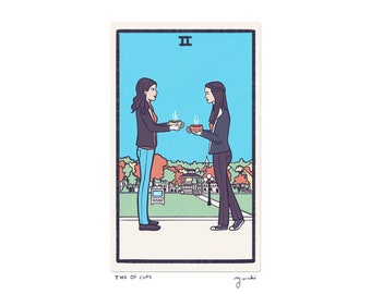 Two of Cups - Tarot Card Art - 5x7 art print, hand-cut and mounted card