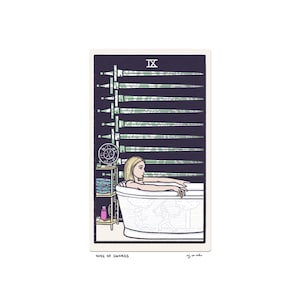Nine of Swords - Tarot Card Art - 5 x 7 kunstafdruk, handgesneden en gemonteerde kaart