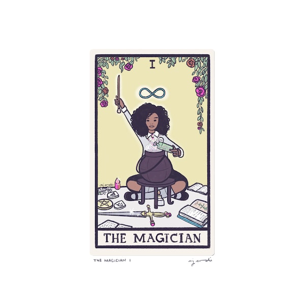 The Magician I - Tarot Card Art - Hand-cut art card mounted on 5x7 backing