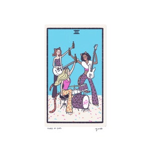 Três de Copas - Arte em Carta de Tarô - Impressão artística 5x7, cartão cortado e montado à mão