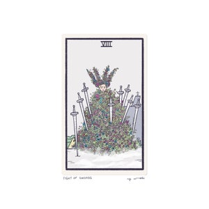 Eight of Swords - Tarot Card Art - 5x7 art print, hand-cut and mounted card