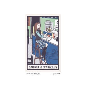Ridder van Pentakels - Tarotkaartkunst - 5 x 7 kunstafdruk, handgesneden en gemonteerde kaart