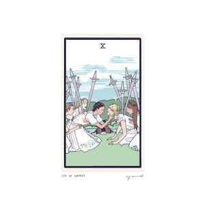 Ten of Swords - Tarot Card Art - 13x18 Kunstdruck, handgeschnittene und montierte Karte