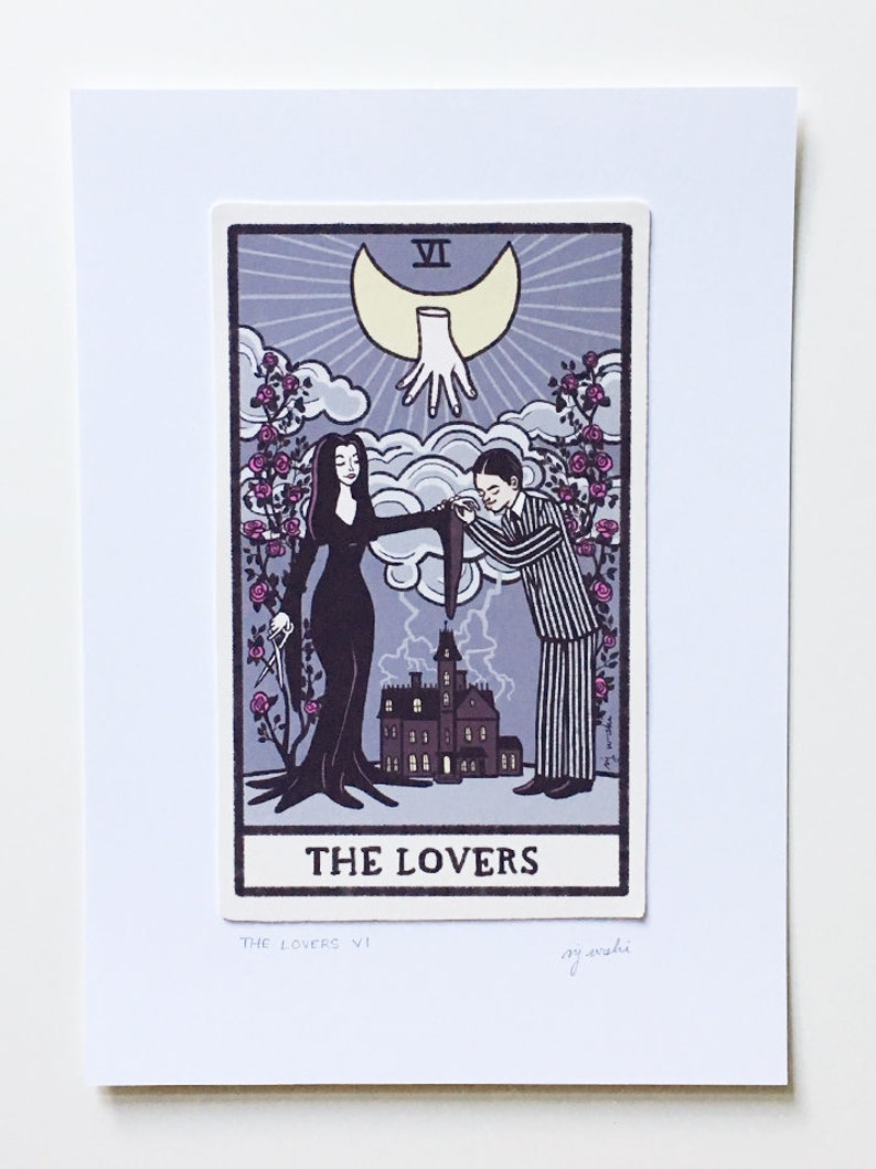 The Lovers VI  Tarot Card Art  Addams Family  5x7 art Dark